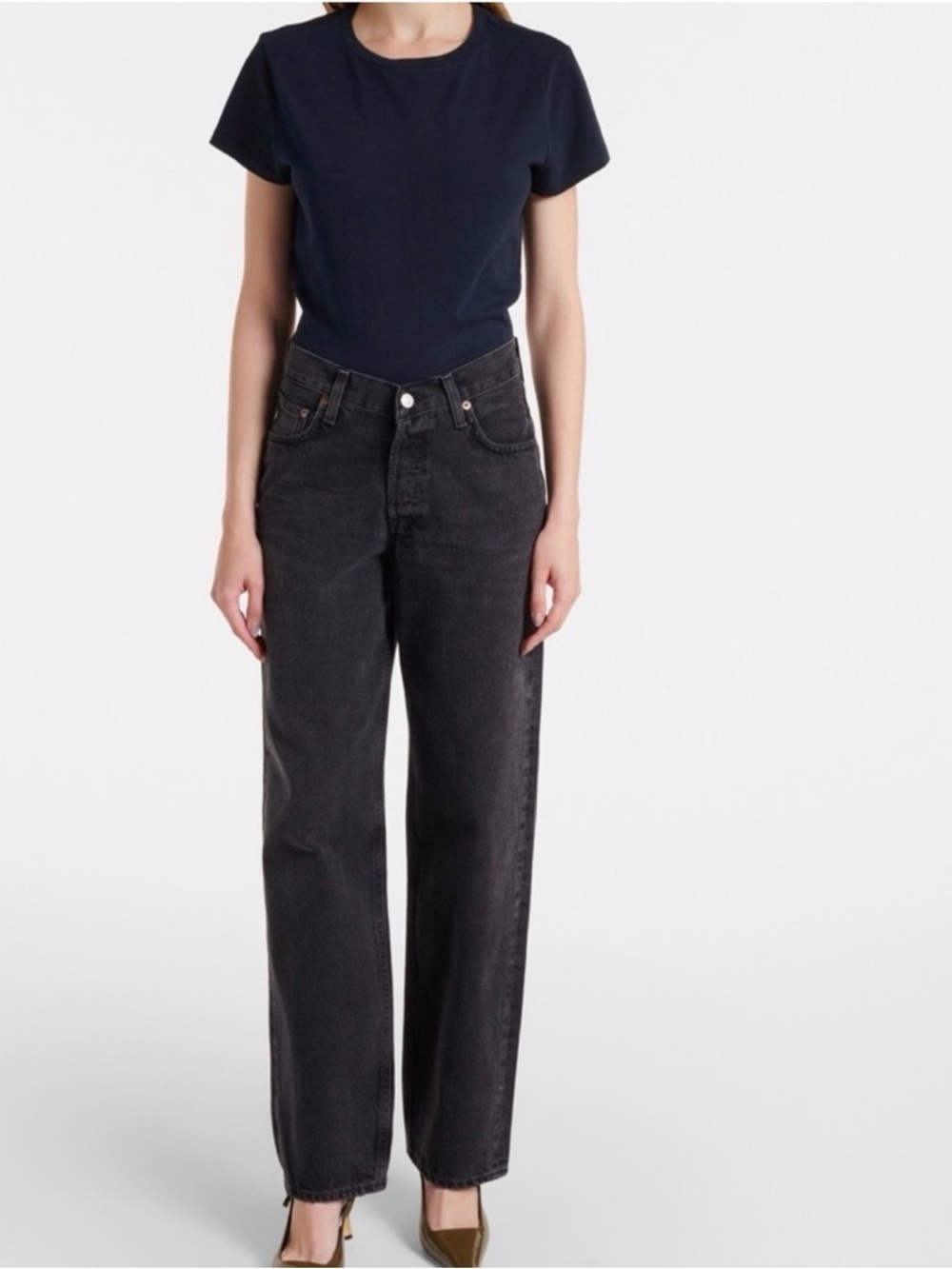 Agolde Black V-waist High-Rise Straight Leg Jeans